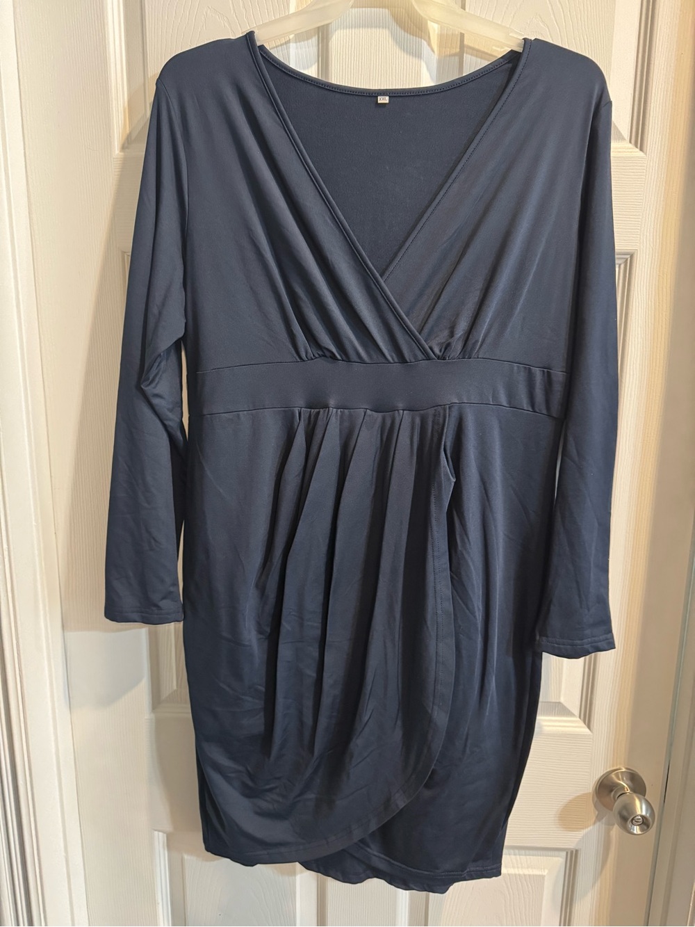 Long-Sleeve Navy Surplice Wrap Dress